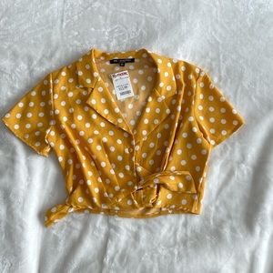 Cropped Yellow Polka Dotted Blouse